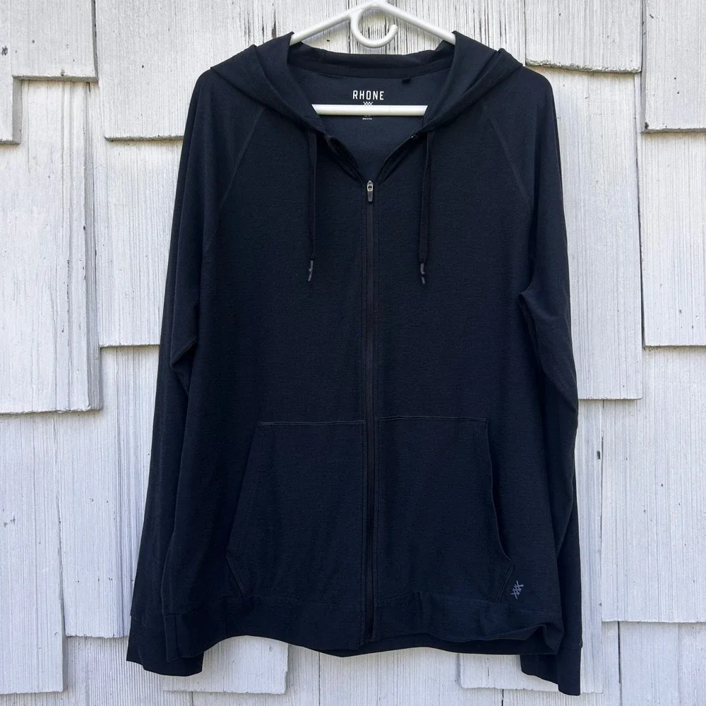 Rhone Out Of Office Full Zip Hoodie Mens LGreen Grey Performance Activewear - Picture 2 of 9